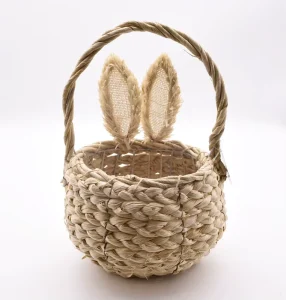 BSCI Easter Basket Home Decorations Handmade Corn Husk Iron Easter Bunny Woven Storage Basket Reusable Personalized Home Decor