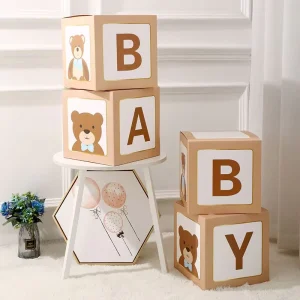 Baby Boxes for Baby Shower Decoration with Baby Shower Party Boxes Printed Baby Blocks for Baby Shower Happy Birthday Decoration