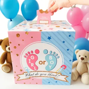 Baby Gender Reveal Voting Box Boy or Girl Guess Vote Box with Name Tags Gender Reveal Party Game Supplies for Baby Shower