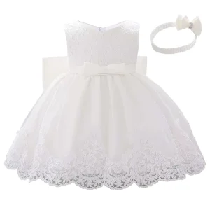 Baby Girl Party Fancy Dress with Bowknot Newborn Girls Headband for Performance