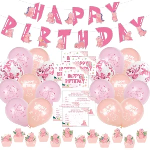 Baby Girl Rose Pink Party Supplies Happy Birthday Banner Dinosaur Foil Balloons Birthday Party Decorations Set