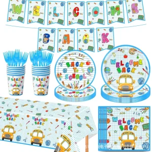 Back to School Themed Party Decor Set Tableware Paper Plates Cups Napkins Banner Bunting Tablecloth for School Celebration