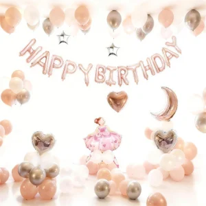 Ballet Girl Foil Balloon Rose Gold Theme Happy Birthday Balloon Decoration Set for Girls’ Children’s Birthday Party Supplies