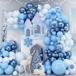 Balloon Garland Arch Kit Winter Balloons Confetti Latex Balloon for Snow Birthday Winter Wonderland Christmas Baby Shower Party