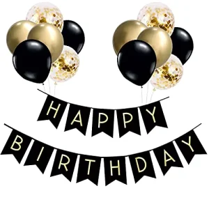 Balloons Birthday Decoration Set Black Gold Happy Birthday Banner Party Rubber Strap Confetti Balloons