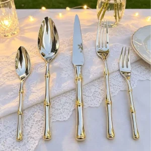 Bamboo Joint Design High Mirror Polish Stainless Steel Flatware Set Exquisite Coffee Dessert Tableware