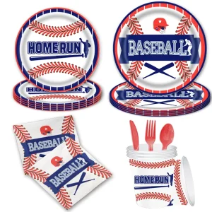 Baseball Party Supplies Baseball Party Tableware 168 Pcs Concessions Plates Cups Napkins for Sports Theme Birthday Party Set