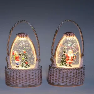 Basket Shape LED Christmas Snow Globe Lantern Santa Snowman Tree Design Water Glitter Light for Xmas Home Decor Holiday Gift