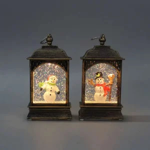 Battery Operated Antique Bronze Christmas Lantern Hanging Filigree LED Snow Globe