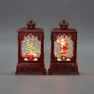 Battery Operated Antique Burgundy Christmas Snow Globe Lantern Carved LED Glitter Lamp for Xmas