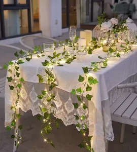 Battery Operated Artificial Green Leaf Garland Vines Aesthetic Fairy String Lights for Bedroom and Holiday Decor for Parties