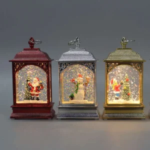 Battery Operated Assorted Color Christmas Snow Globe Lantern Plated Carved LED Glitter Lamp