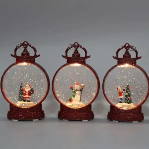 Battery Operated Burgundy Gold Round Christmas Snow Globe LED Glitter Lantern