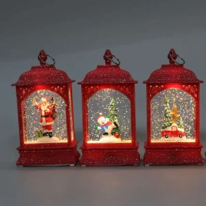 Battery Operated Glitter Christmas Snow Globe Lantern Carved LED Lamp with IP44 Rating for Indoor Use
