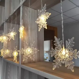 Battery Operated Plastic LED Christmas Snowflake Curtain Light Home Party Decoration Icicle Fairy String Night Lights Warm