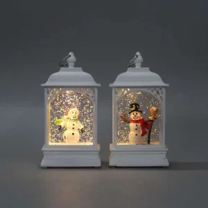 Battery Operated Pure White Christmas Snow Globe Lantern Carved LED Glitter Lamp for Xmas