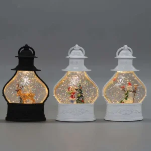 Battery Operated Vintage White Lantern Christmas Snow Globe LED Glitter Lantern