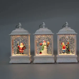 Battery Operated White Gold Speckled Christmas Snow Globe Lantern Carved LED Glitter Lamp