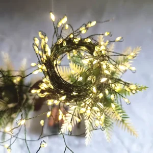Battery-Powered 200 LED Firecracker Lights with Green Wire, Waterproof
