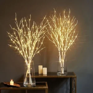 Battery Powered Home Indoor Decoration Led Branch Vase Filler Birch Tree Artificial Little Twig Power Brown Branch Light
