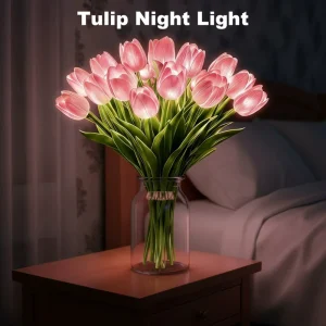 Battery Powered Lighting Tulips Artificial Flowers Real Touch Flower Bouquet Tulips Fake Flower for Wedding Holiday