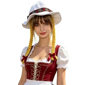 Bavarian Oktoberfest Dirndl Matching Hat German Folk Wig Braid Decorated Cap