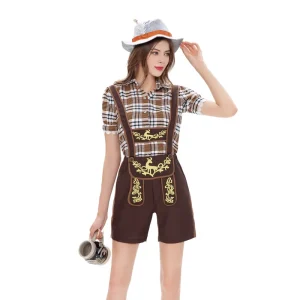 Bavarian Oktoberfest Lederhosen Set German Munich Oktoberfest Costume for Women with Hat & Shirt