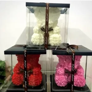 Bear Flower Rose Teddy Bear LED Light Preserved Valentine Wedding Gifts Home Ornament with Box