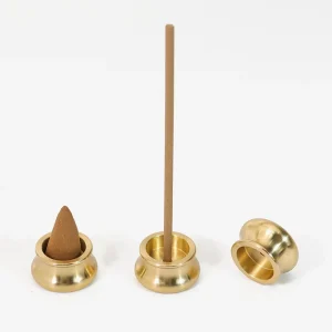 Becora Minimalist Brass Incense Burner Sticks Cone Aromatherapy Decor Bowl Shape Holder