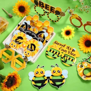 Bee Honeycomb Sunflower Pattern Paper Eyeglasses Summer Bee Flower Birthday Party Baby Shower Photo Booth Props Supplies