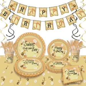 Bee Themed Anime style Festival Disposable Party Tableware Set Plastic Paper Plates Bowls Decorative