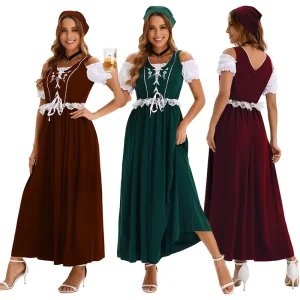 Beer Festival Maid Women’s Oktoberfest Long Dress Halloween Apron Traditional Bavarian Cosplay Costume