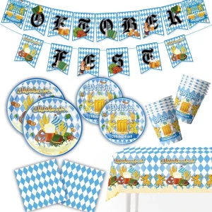 Beer Festival Theme Tableware Set Paper Plates and Cups for Birthday Graduation School Christmas Parties Party Decorations