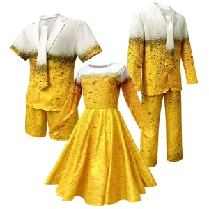 Beer Gradient Suit Set Funny Beer Themed Costume with Tie Funny Party Outfit Party Stage Performance