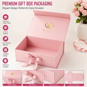 Bespoke Rigid Cardboard Folding Magnetic Box with Satin Ribbon and Silk Screen Printing for Bridesmaid Proposal Hamper Gift Box