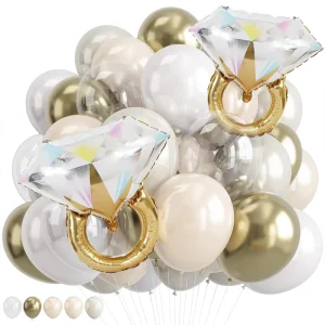Big Diamond Foil Balloon with Golden and White Latex Balloon Sets for Elegant Wedding Decoration Set for Party and Celebration