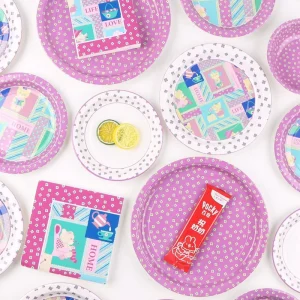 Biodegradable Bear Printed Paper Tableware Set Disposable Plates Bowls Napkins for Home & Party Use