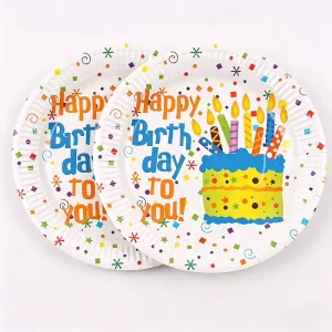 Biodegradable Disposable Birthday Paper Plates Colorful Print Round Paper Dinner Plates for Birthday Party Supply