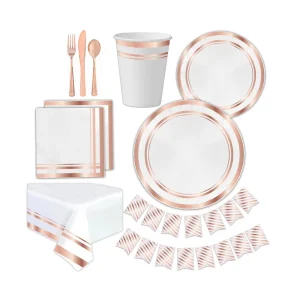 Biodegradable Tableware Set Cake Napkins Cups Plates for Retirement Party with Waterproof Cover