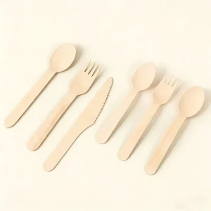 Birch Wood Eco Friendly Wedding Cutlery Set Reusable Fork Knife Spoon Napkin 100/300/500 Pack for Takeout Restaurant Use