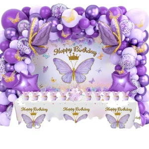 Birthday & Baby Shower Party Supplies Kit Disposable Plastic Tablecover & Photography Backdrop Balloons Set