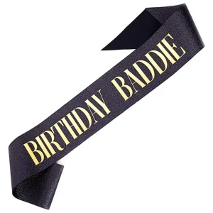 Birthday Baddie Sash Black Glitter Gold Foil Waterproof Eco friendly Birthday Party Decorations for Women Men