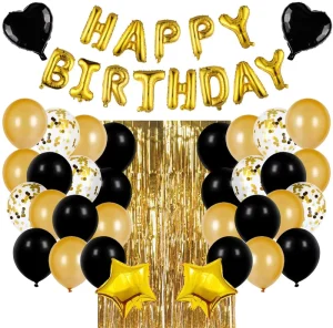 Birthday Balloon Decorations Black and Gold Balloon Confetti Rain Curtain Party Supplies Kit Balloon Party