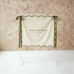 Birthday Boho Wall Art Custom Name Scalloped Edge Linen Happy Birthday Banner