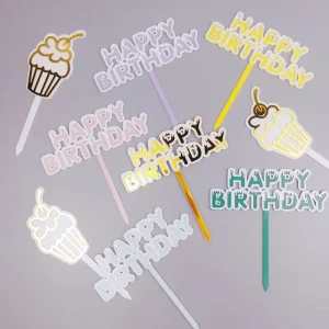 Birthday Cake Decoration Summer Candy colored Cream Ice Cream Double layer Acrylic Cake Insert Label Birthday Cake Toppers