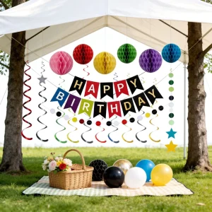 Birthday Decor Set Color Contrast Banner Honeycomb Balls Star Hanging Ornaments Party Scene Decoration