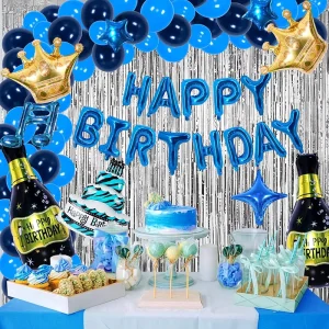 Birthday Decorations Happy Birthday Balloons Blue and Gold Baby Party Suppliers with Rain Curtains Girls Boys