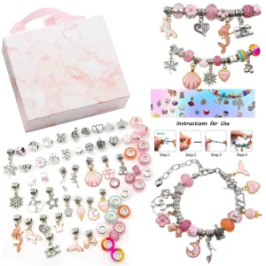 Birthday Gifts Supplies for Girls DIY Pink Jewelry Making Kit Beads Bracelets Necklace Making Craft Kit