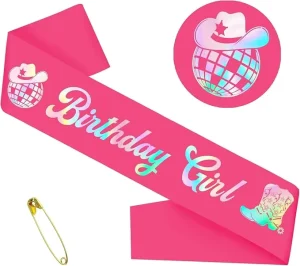 Birthday Girl Sash with Iridescent Foil Hot Pink Disco Cowgirl Birthday Sash for Women Western Cowgirl Birthday Party Decoration