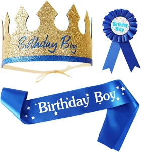 Birthday King Boy Crown Hat Birthday Boy Sash and Button Pin Birthday Party Decorations Dress up Accessories